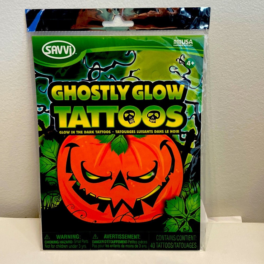 SAVVI 40 Temporary Tattoos Ghostly Glow Halloween Made in USA New